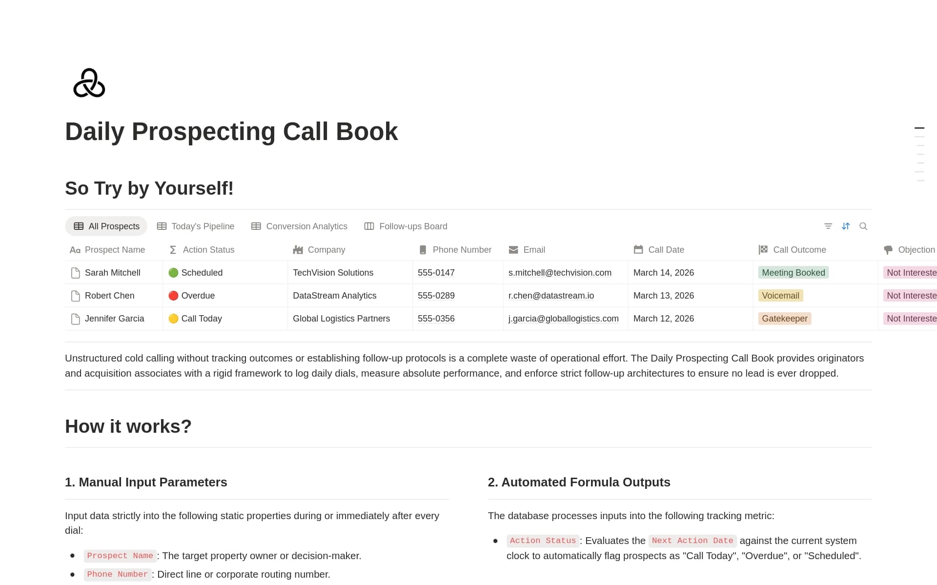 Daily Prospecting Call Book