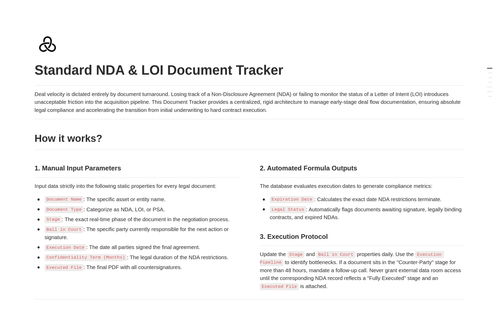 Standard NDA & LOI Document Tracker