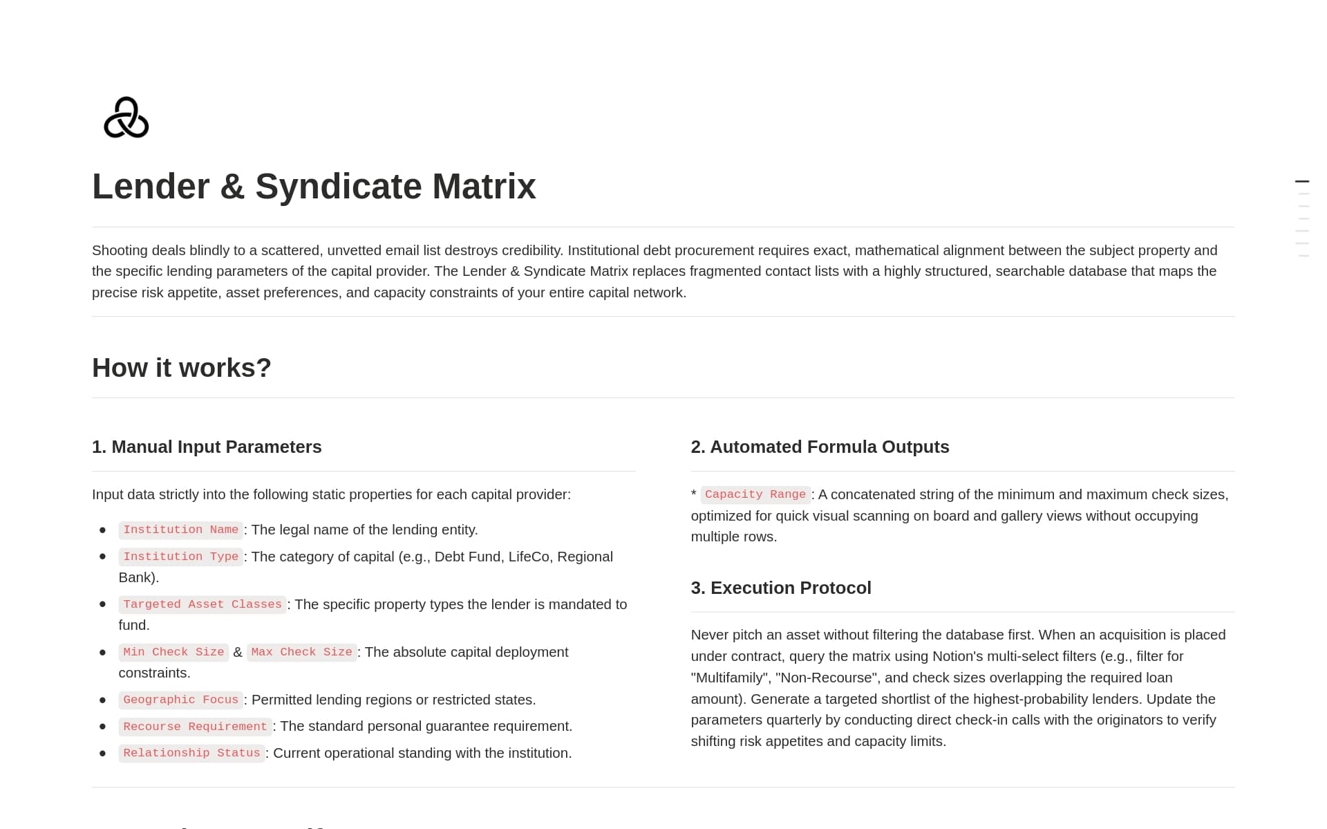 Lender & Syndicate Matrix