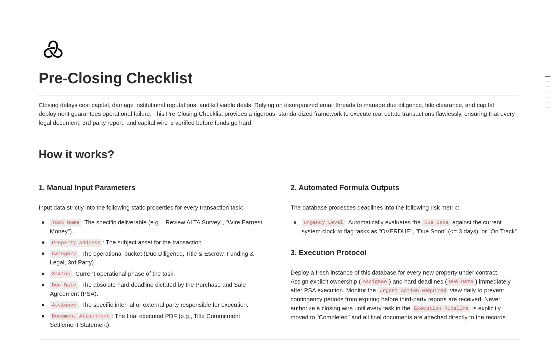 Pre-Closing Checklist
